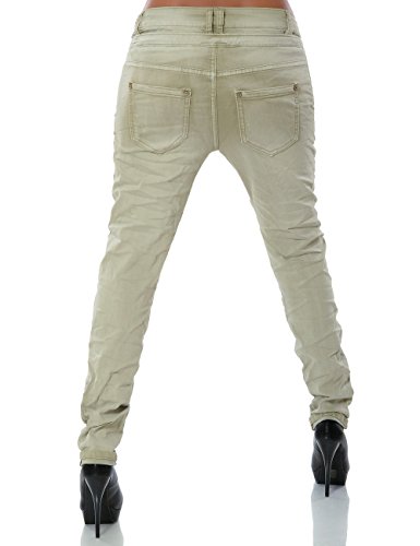 Damen Boyfriend Jeans Hose Reißverschluss Knopfleiste (weitere Farben) No 14145, Farbe:Beige;Größe:38 / M - 