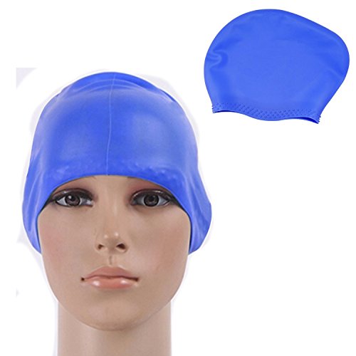 Ipow 2-Stück Hochwertige Silikon Badekappe Bademütze Badehaube für lange Haare gesund und warm Swim Cap (Pink + Blau) - 5