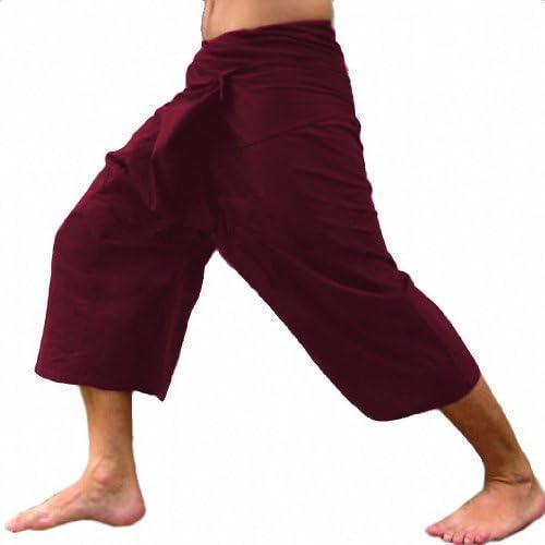 Red Darkred Thai Fisherman Pants 3/4 length yoga summer beach pants