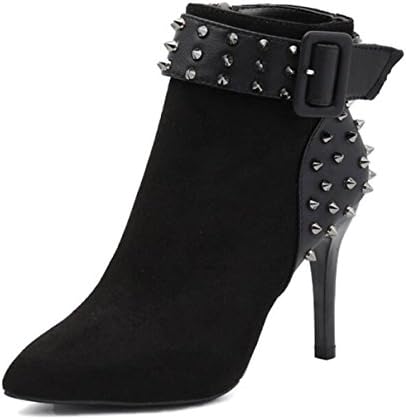 Autumn And Winter Boots Korean Fashion Pointed Women's Shoes Solid Color Fine With Sexy Bare Boots Rivets Boots,Black-34