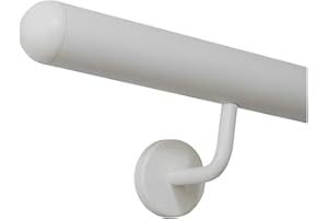 TIBU Poręcz ze stali nierdzewnej, biała, malowana proszkowo, 42,4 mm, wewnątrz i na zewnątrz, odporna na warunki atmosferyczne, długość 210 cm, z 3 końcówkami, półokrągła nasadka