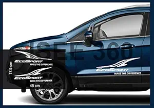 ISEE 360 Make The Difference Ford Ecosport Car Stickers Exterior Titanium Rooftail Door Sides Bumper White Decals L X H 45 X 17.5 Cms Pack of 2