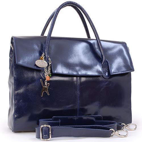 Preisvergleich Produktbild Catwalk Collection Handbags - Leder - Übergroße Laptoptasche Schultasche / Organizer / Arbeitstasche / Aktentasche für Damen - Laptop / iPad - Handtasche mit Schultergurt - HELENA - Marine Blau
