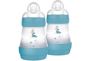 MAM Butelka do karmienia Easy Start, 2 butelki dla niemowląt, 0-2 miesiące, 160 ml, 1 na 0+ miesięcy, silikonowy smoczek SkinSoft, Bio-okrągły, zielony