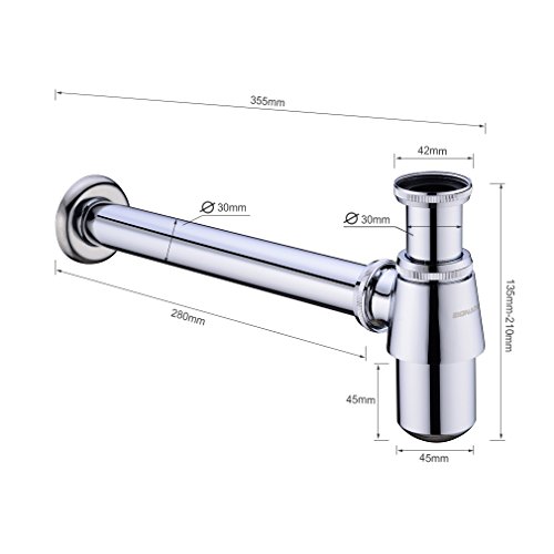 BONADE® Runde Form Röhrensifon Siphon Geruchverschluß 1 1/4″ für Waschtisch / Waschbecken, Messing verchromt - 3