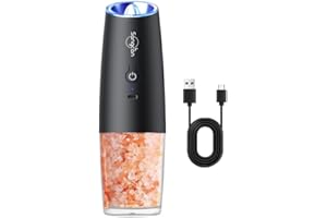 SANGCON-EP Sangcon Gravity Molinillo Pimienta Eléctricos,Recargable USB, operación con una sola mano, Molienda Automática con luz LED, Grosor Ajustable,1pc (Negro)