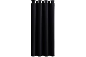 PONY DANCE Cortina Negra Opaca Cortina Termica Aislante Frio y Calor con Ojales Cortinas Dormitorio Cortinas Cortas para Ventanas, 1 Pieza, 132x137 CM (Ancho x Alto), Negro