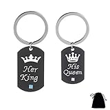 Material: Legierung Metall Paar Keychain Schmuck Krone Hundemarke Schlüsselanhänger für paar Liebhaber Valentine Geschenk (Briefe ihr König seine Königin)