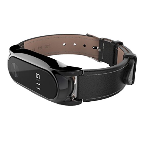 Elegante correa de piel de repuesto para reloj MiBand 2 Xiaomi  magn  tica y sin tornillos   negro