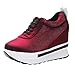 Produktbild Damen Plateauschuhe Zunehmende Höhe Plattform Schnürschuhe Keilabsatz Sportschuhe Mode Slip On Sneaker Knöchelschuhe, Weinrot, 39 EU