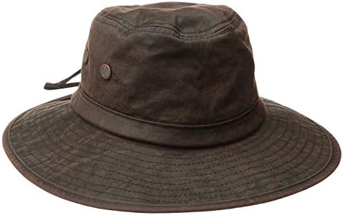 San Diego Hat Co. Men's Distressed Wax Cloth Hat with Adjustable Suede Chin Cord, Brown, One Size