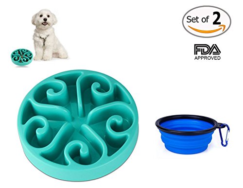 Motionjoy® 11.8 pulgadas Anti-tragando Cuenco con Comedero para Mascotas Bebedero Portatil de Viaje Plegable Cuenco del Perro & gato - FDA Aprobado (Azul)