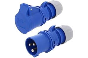 GS1 UK HW Electronics PCE 16 Amp 240v Site Trailing Plug & Socket 230v 16a 3 Pin PCE 240 Volt Blue Hook Up (Both)