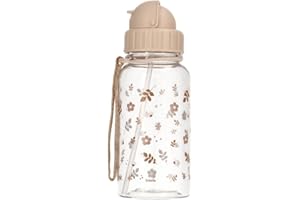 Tutete Botella de Agua para Niños 500 ml | 100% Libre de BPA, lavable en lavavajillas, con pajita suave, asa de transporte y tapón fácil de abrir, ideal para Guardería y Colegio | Leaves Sand