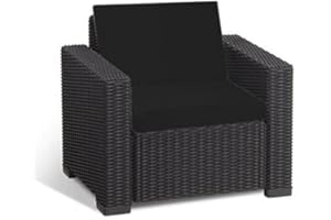 G&H Keter Allibert California Outdoor Replacement Cushion Pads 2, 3 or 4 Seater Rattan Patio Set Sofa Cushions Pads(CUSHION) (2 PC Black Armchair) With 100% Foam Filling