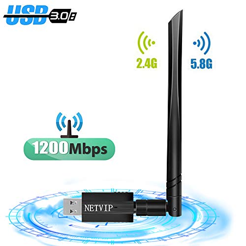 NETVIP Clé USB WiFi Adaptateur 1200Mbps WiFi Double Bande(2.4G/300Mbps+5G/867Mbps) Antenne 5dBi,USB 3.0 sans Fil Adaptateur Dongle pour PC Windows XP/Vista/7/8/10 Mac Mac OS X Wireless Adaptateur