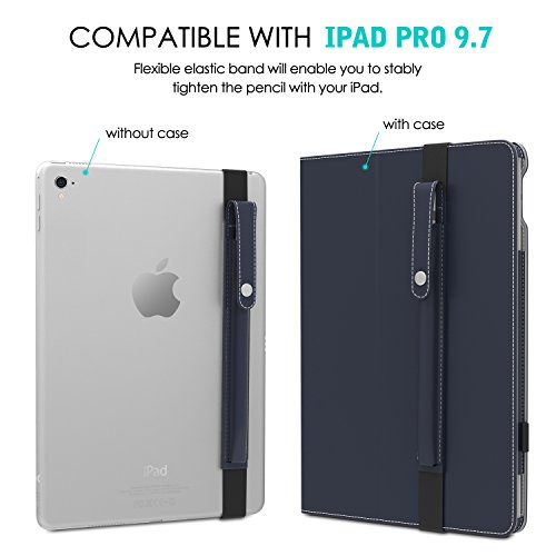 MoKo Halter für Apple Pencil – Premium PU Leder Bleistift Stift Schleife Sleeve Cover Schreibzeug Schreibgerät Beutel mit abnehmbare Gummiband für Apple iPad Pro 9.7 Zoll Hülle Case, Marineblau - 4