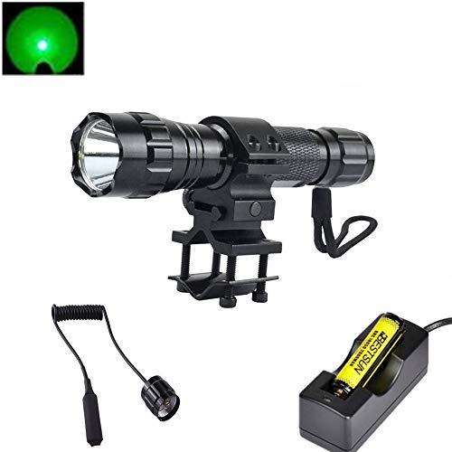 Bestsun Lampe de poche LED de chasse Vert Bouton poussoir Support de corps pour AR Batterie rechargeable 18650 et chargeur de batterie WF-501B