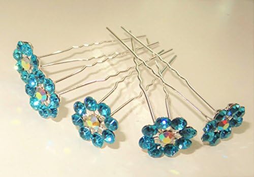 MontCherry Snowflake Turquoise Crystal Diamante Wedding Bridal Prom Hair Pins 5 pins With Silver Bindi/Tattoo Pack by Trendz