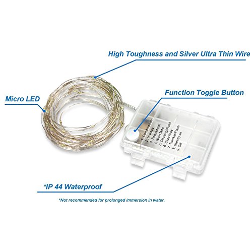 16.4FT (5m) 50er LED Lichterkette Batterienbetrieben Fernbedienung & Timer(8 Modi) IP65 Wasserdicht Sternenlicht für außen und innen - 3