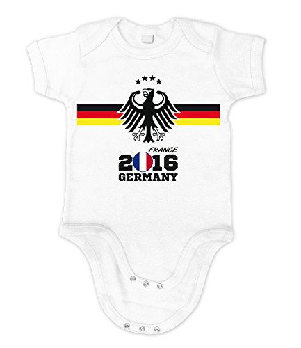 Artdiktat – EM 2016 Deutschland Fan T- Shirt für Damen Herren Kinder und Babys – Trikot Ersatz – inkl. Wunschname und Nummer EM 2016 Frankreich Baby Größe 76/86, weiß