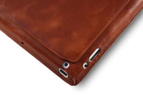 StilGut Couverture Case Version 2  Tasche aus feinstem Leder f  r das neue Apple iPad 3    4  Generation unterst  tzt Smart-Cover Funktion in Cognac