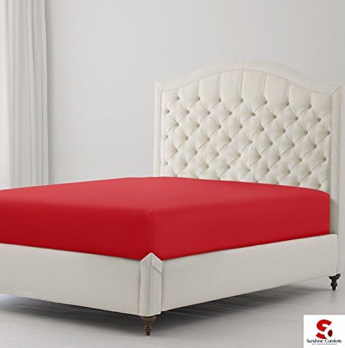 Sunshine Comfort® Percale Cotton Rich 180 Thread Count Non Iron 25cm Fitted Bed Sheets (Single, Red)