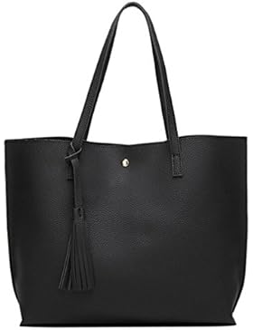 Henkeltaschen damen Kolylong® Frauen Vintage Quasten Handtasche Elegant Umhängetasche PU-Leder Groß Shopper Henkeltasche...