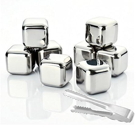 8 PCS Whiskey Stones with 1 Ice Tong Ice Cubes Reusable Stainless Steel Stones Wine Whisky Chilling Rocks Drink Coolers Chill Your Drinks without Dilution