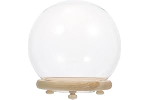 EXCEART Campana di Vetro Trasparente Campana Campana con Base in Legno Terrario Globo di Visualizzazione Ricordo con Luce per Piante Succulente 13X13 Cm
