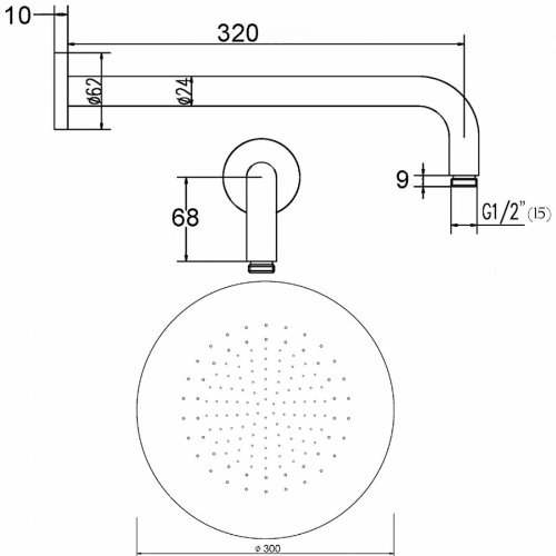 Hudson Reed Duschkopf Messing Verchromt – ? 300 mm - 2