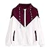 Produktbild LUGOW Jacken Damen Patchwork mit Kapuze Reißverschlusstaschen Sport Coat Outwear Oberbekleidung Strickjacke Mantel Tops Jacket Günstig Light Coat Mäntel(Large,Rot)