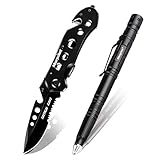 Set di Coltello Pieghevole e Penna Tattica, Coltello Tattico 5 in 1, Penna Multi