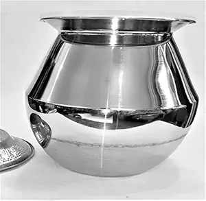 NAAYAGI  - Stainless Steel Made / Induction Friendly - Milk Boiling, Rice, Cooking Pot with LID - Big Size - 5+ Litre ( Silver Color)