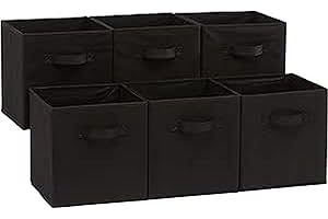 Amazon Basics Collapsible Fabric Storage Cube/Organiser with Handles, Pack of 6, Solid Black, 26.6 x 26.6 x 27.9 cm