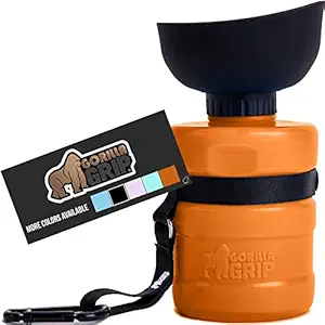 Gorilla Grip Leakproof Portable Dog Water Bottle, 2 in 1 Design, 20oz, Built in Foldable Bowl Cap, Dogs Drink Dispenser, for Travel, Hiking, Road Trips, Keep Pets Hydrated, Dishwasher Safe, Orange