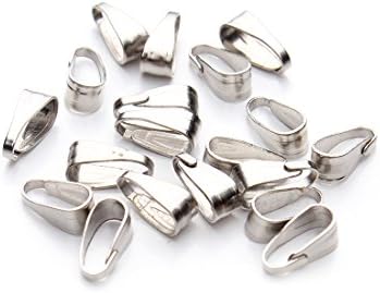 Sauvoo Beads 200pcs/lot 3mmX7mm Ancient bronze/Silver/gold/ Plated rhodium Pinch Clip Clasp Bail Metal Necklace Pendant Clasps DIY Making (Silver 3 * 7mm)