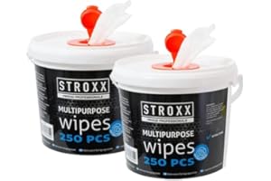 ‎STROXX STROXX – feuchte Reinigungstücher (2 Eimer á 250 Stück) im Spender-Eimer – Wiper Bowl für Werkstatt, Gewerbe, Auto, KFZ, Motorrad & Haushalt – entfernt Öle, Fette, Kleber, Farben, Teer & Schmiere