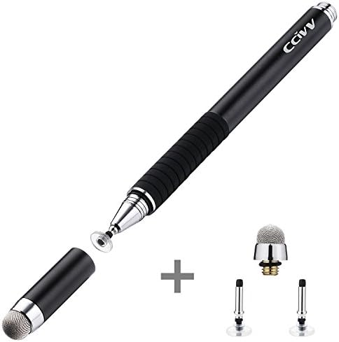 Stylus Pen 2 in 1 Fine Point &amp; Mesh Tip for Touch Screen Tablet and Cellphone, iPad Kindle iphone + Replaceable 2 Discs &amp; 1 Hybrid Fiber Tips (Black)