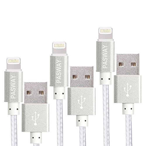 Lightning Kabel Pasway iPhone Ladekabel 3 Pack (1M, 2M, 3M) Nylon Geflochtenes USB Kabel mit Lightning Connector für iPhone 6/6 Plus/6S, iPad Air 2, iPad Pro und mehr Silber - 2