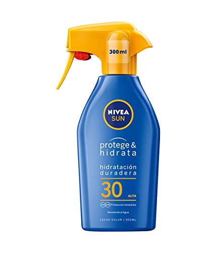 NIVEA SUN Protege & Hidrata Spray Solar FP30 (1 x 300 ml), protector hidratante y resistente al agua con protección UVA/UVB, protección solar alta en formato pistola