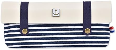 Shopready Navy Style Portable Pen Pencil Stationery Pouch Bag Case Coin Cosmetic Makeup Purse School Office Accessories Holder - Dark Blue