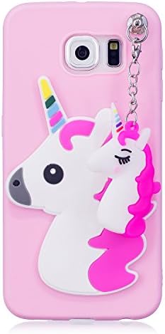 Galaxy S6 Edge Case [with Free Screen Protector],Kwapo® Colorful Cartoon Cute Unicorn and Flamingo Painted Design Ultra-Slim Transparent Soft Flexible TPU Silicone Back Rubber Bumper Clear Protective Cover Case for Samsung Galaxy S6 Edge - Violet