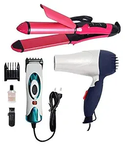 KIKU Combo of Hair Dryer and Nhc-2019 Straightener and Curler, Professional Electric Hair Trimmer