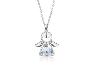 TOFBS Guardian Angel Pendant Necklace for Girls Colorful Crystal Silver Rose Gold Necklaces Adjustable Chain Angel Love Gift for Girls Women Dauhghter Mother Girlfriend