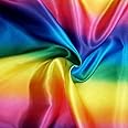 1 Metre - Rainbow Satin Fabric Bright Gradient Ombre Coloured Dressmaking Material Costume Backdrops Multicoloured