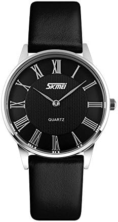 TONSHENFashion Quartz Analogue Watch for Women Men Ultrathin 7MM Stainless Steel Case Leather Band - Black