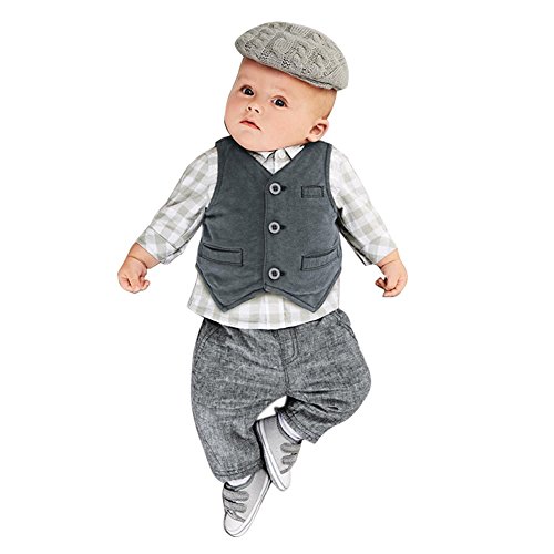 Eleery 3PCS Gentleman Newborn Baby Kids Waistcoat&Pants&Shirt Outfit Clothes Set Suit For Boys (6-12 Month, Gray)