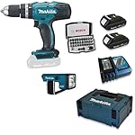 Makita Akku-Schlagbohrschrauber DHP453RYLJ 18 V Makpac Lampe + Bit-Set 32tlg.