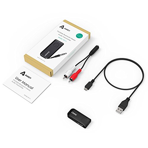 AUKEY Transmisor Bluetooth A2DP de M  sica y Audio Est  reo  Mini Transmitter Port  til con Cable con Jack 3 5 mm  Alcance de 10m para M  vil  iPhone  Android  MP3  Tableta  TV  etc    BT-C1 Negro  